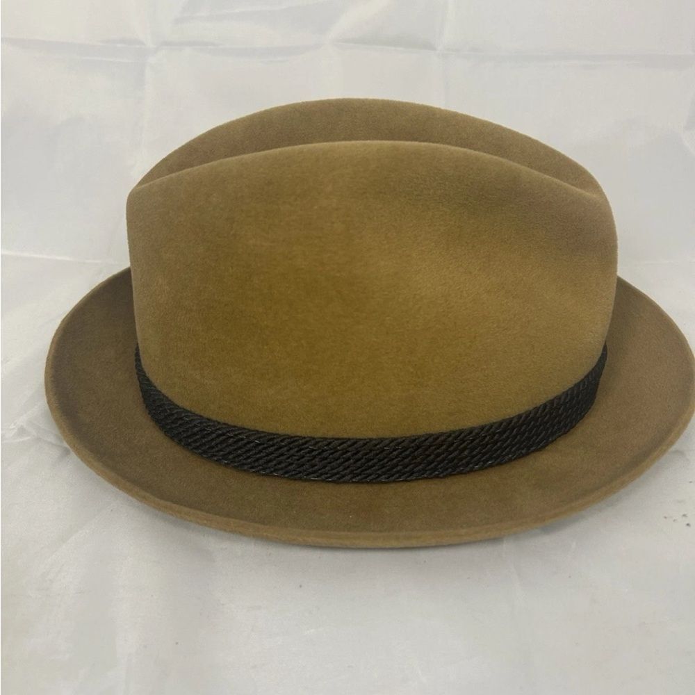 7 1/4 Vintage Eclectic Grandpa Fedora Hat Knox NY Brown Feather Velvet Braided - Picture 4 of 7